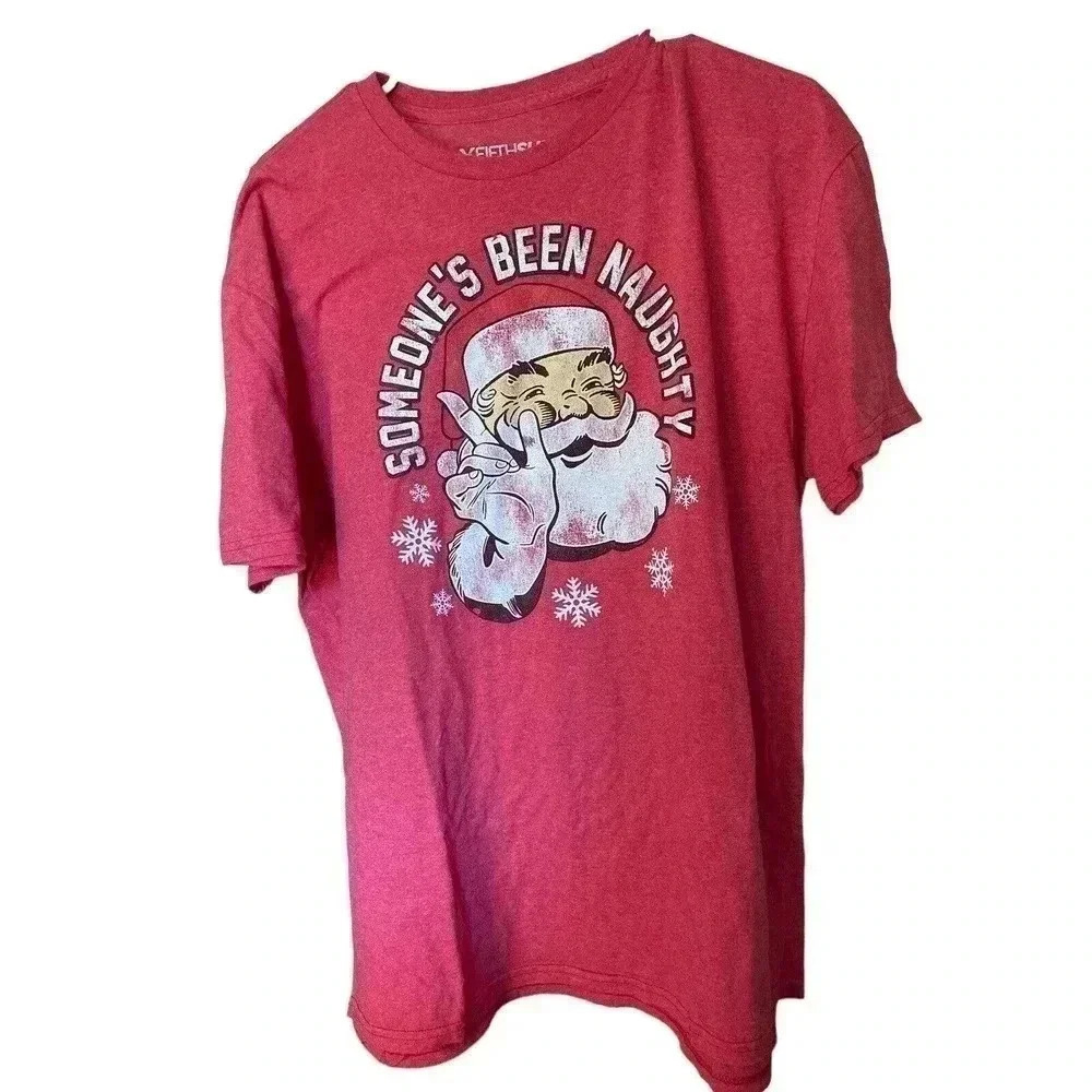 FIFTHSUN SIZE XL RED SANTA SHIRT SAYING SOMEONE'S BEEN NAUGTHY